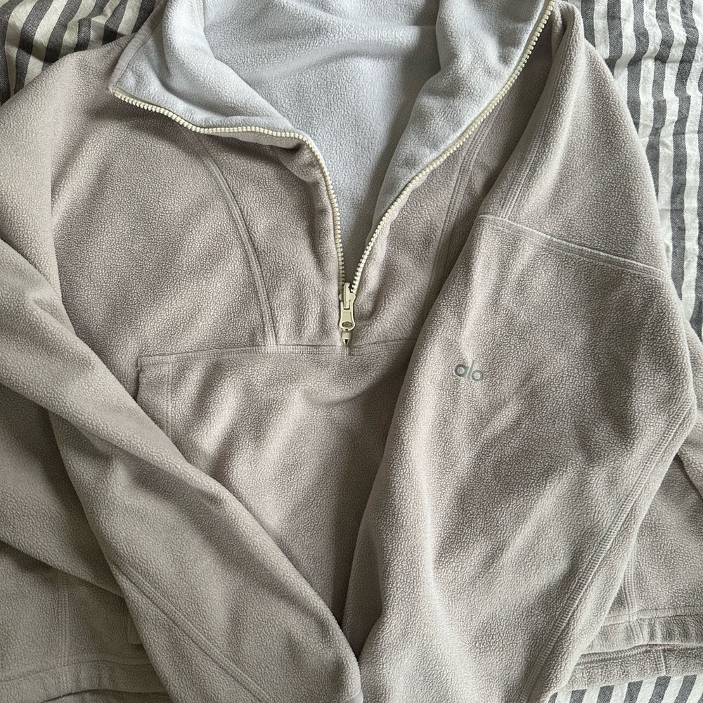 ALO Yoga Tan Zip Up Sweater with Stand-Up Collar | Size S